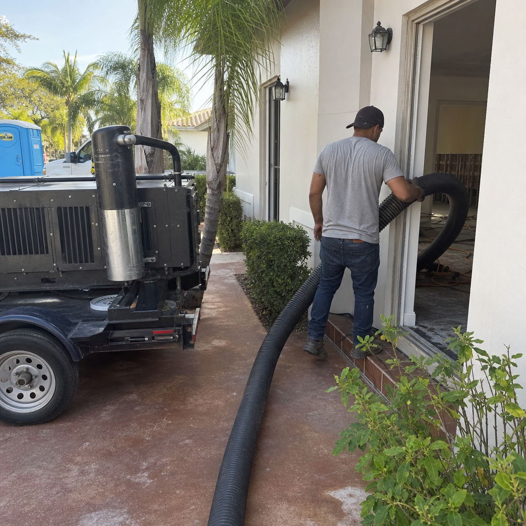 Technician using professional equipment for residential air duct cleaning service